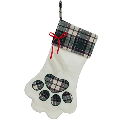 Product Cover SherryDC Cat Paw Christmas Stockings, Plush & Plaid Hanging Socks for Holiday and Christmas Decorations, Green