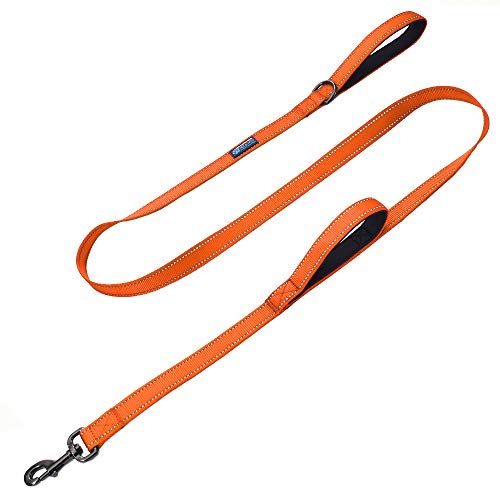 Product Cover Max and Neo Double Handle Traffic Dog Leash Reflective - We Donate a Leash to a Dog Rescue for Every Leash Sold (Orange, 6 FT)