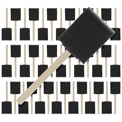 Product Cover US Art Supply 2 inch Foam Sponge Wood Handle Paint Brush Set (Super Value Pack of 40) - Lightweight, Durable and Great for Acrylics, Stains, Varnishes, Crafts, Art