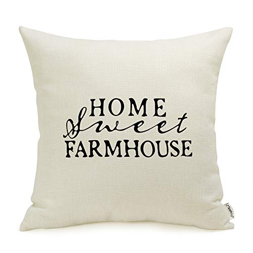 Product Cover Meekio Farmhouse Decorative Throw Pillow Covers with Home Sweet Farmhouse Quotes 18 x 18 Housewarming Gifts