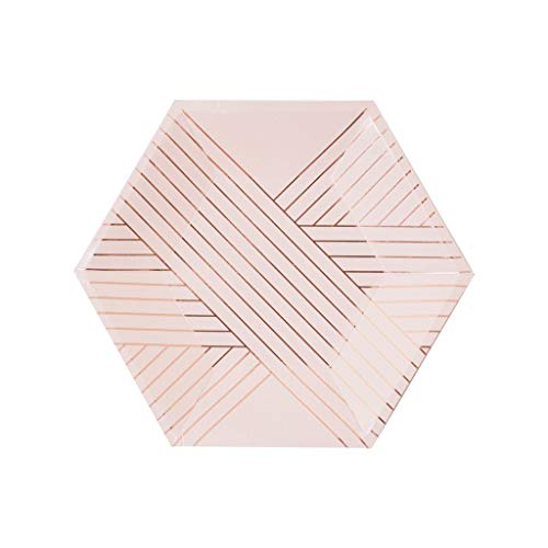 Product Cover Harlow & Grey Amethyst Pale Pink Rose Gold Striped Small Paper Plates, Pack of 24 - Birthday, Wedding, Showers Disposable Party Plates