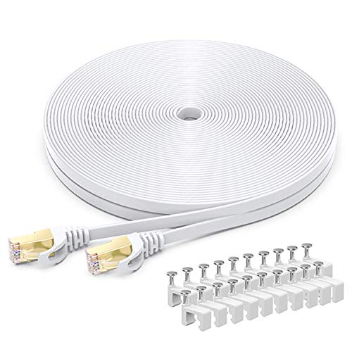 Product Cover Ethernet Cable Cat 7 100ft White Shielded Cat7 Solid Ethernet Patch Cord Fastest Internet RJ45 Higher Speed Than Cat 5e Cat6 Network (100 ft White)