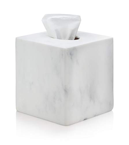 Product Cover EssentraHome White Square Tissue Box Cover for Vanity Countertops