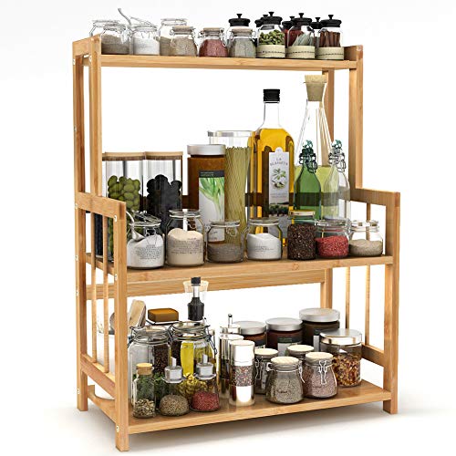 Product Cover 3-Tier Standing Spice Rack LITTLE TREE Kitchen Bathroom Countertop Storage Organizer, Bamboo Spice Bottle Jars Rack Holder with Adjustable Shelf, Bamboo