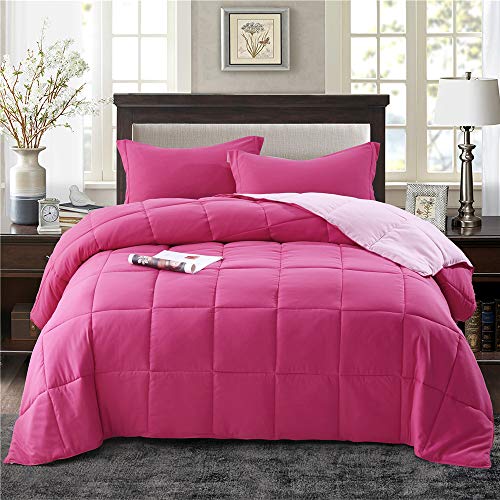 Product Cover HIG 2pc Down Alternative Comforter Set - All Season Reversible Comforter with Sham - Quilted Duvet Insert with Corner Tabs -Box Stitched - Hypoallergenic, Soft, Fluffy(Twin/Twin XL, Pink)