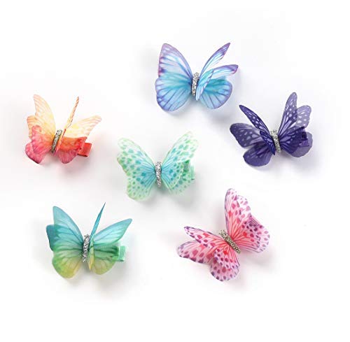 Product Cover Rosette Hair Colorful Chiffon Butterfly Modelling Hair Clips- Organza Wings Ribbon Wrapped Clips Sets for Women,Babies, Toddlers, Young Girls, and Children (6pcs/set-2)