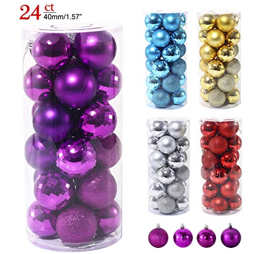 Product Cover LancerPac 24ct Small Christmas Ball Ornaments Shatterproof Christmas Hanging Tree Decorative Balls Party Holiday Wedding Decor Purple, 1.57