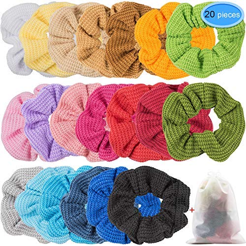 Product Cover Eaone 20 Colors Hair Scrunchies Knit Elastic Hair Ties Scrunchy Hair Bands Soft Ponytail Holder For Women Or Girls, 20 Pieces