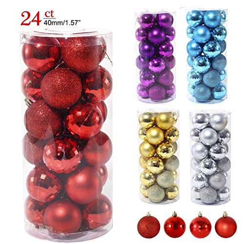 Product Cover LancerPac 24ct Small Christmas Ball Ornaments Shatterproof Christmas Hanging Tree Decorative Balls Party Holiday Wedding Decor Red, 1.57