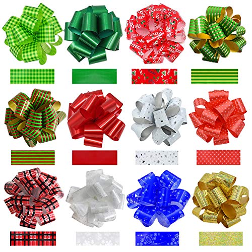 Product Cover Pack of 24PCS Christmas Gift Wrap Ribbon Pull Bows, 12 Large 7.5