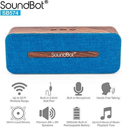 Product Cover SoundBot SB574 6W Bluetooth 4.2 Wireless Speaker for 6hrs Music Streaming and Hands-Free Calling w Premium Driver Passive Radiator Subwoofer, Built-in Mic Battery, 3.5mm Audio Port for Indoor Outdoor