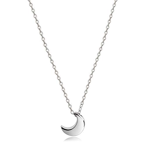 Product Cover CISHOP Tiny Moon Necklace High Polished Sterling Silver Pendant Necklace for Women