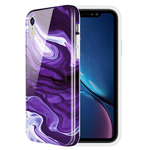 Product Cover Caka Marble Case Compatible for iPhone XR, Slim Anti Scratch Shockproof Luxury Fashion Silicone Soft Rubber TPU Protective Case for iPhone XR (6.1 inch) (Purple)