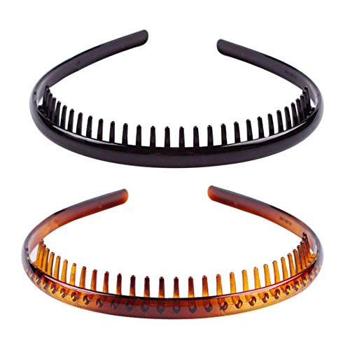 Product Cover mollensiuer Set Of 2 Fashion Plastic Headband Teeth Comb Hairband Hair Hoop Accessory For Women'S Lady Girls (Black +Brown)