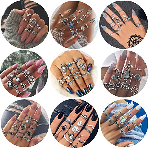 Product Cover FIBO STEEL 9-101 Pcs Vintage Knuckle Rings for Women Stackable Midi Finger Ring Set