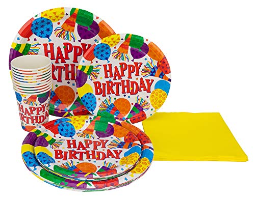 Product Cover Perfect Settings Disposable Tableware - Happy Birthday Plates Balloons Confetti - Setting for 10 Includes Happy Birthday 9