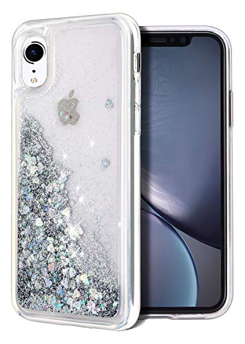 Product Cover WORLDMOM for iPhone XR Case, Double Layer Design Bling Flowing Liquid Floating Sparkle Colorful Glitter Waterfall TPU Protective Phone Case for Apple iPhone XR [6.1 Inch 2018], Silver