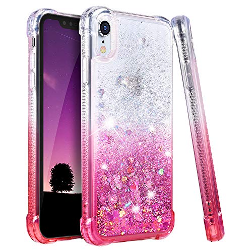 Product Cover Ruky Case for iPhone XR Glitter Case, Gradient Quicksand Series TPU Bumper Cushion Reinforced Corners Protective Bling Liquid Girls Women Case for iPhone XR 6.1 inches, Gradient Pink