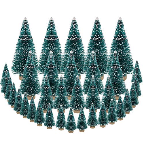 Product Cover DECARETA 35 PCS Sisal Trees Mini Green Bottle Brush Trees with Wood Base Artificial Snow Frost Trees Ideal for Christmas DIY Craft Party Decoration (4 Size)