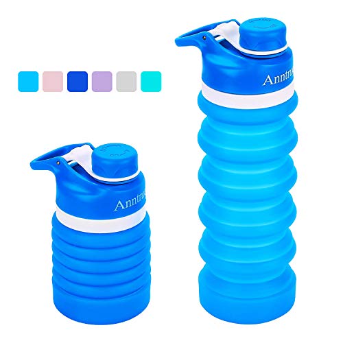 Product Cover Anntrue Collapsible Water Bottle BPA Free, FDA Approved Food-Grade Silicone Portable Leak Proof Travel Water Bottle, 18oz(Sky Blue)