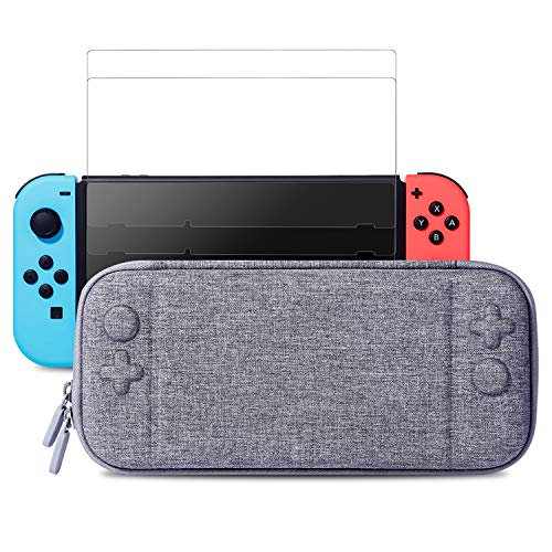 Product Cover MayBest Slim Case for Nintendo Switch with 2pcs Glass Screen Protectors- Protective Hard Portable Travel Carry Case Shell Pouch with 10 Game Cartridges for Nintendo Switch Console & Accessories