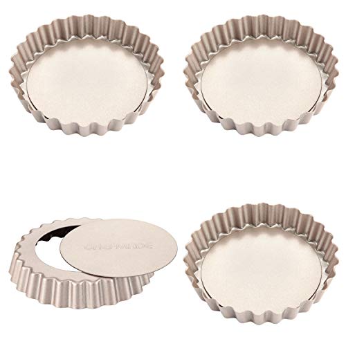 Product Cover CHEFMADE Mini Tart Pan Set, 4-Inch 4Pcs with Removable Loose Bottom Non-Stick Round Quiche Bakeware, FDA Approved for Oven and Instant Pot Baking (Champagne Gold)