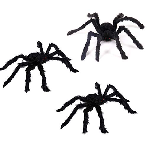 Product Cover Halloween Decorations Outdoor Scary Giant Spider Posable Furry Black Spider Props for Halloween Joking Decor Party Favor, 3 Pack 20 Inches