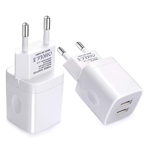 Product Cover European Wall Charger, Vifigen 2-Pack USB 2.1AMP Universal Europe Charger Block Dual Port Plug Compatible for iPhone X/8/7/7 Plus 6/6 Plus 5S 5 4S Samsung S5 S4 S3, Note 5, HTC, LG and More Device