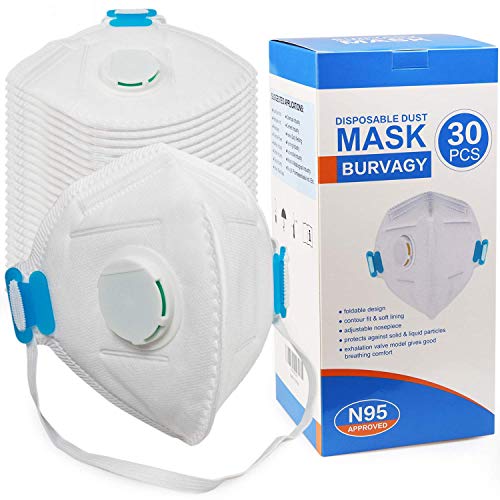 Product Cover Disposable Dust Mask with Exhalation Valve (30 pack), Personal Protective Equipment, N95 Particulate Respirators for Construction, Home, DIY Projects