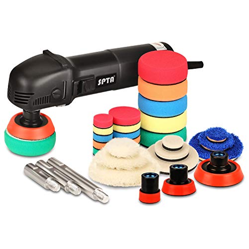 Product Cover SPTA Mini Polishing Machine Rotary Polisher RO Polisher Auto Detailing Superpolish with 27Pcs Detail Polishing Pad Mix Size Kit Buffing Pad and 75mm,100mm,140mm M14 Thread Extension Shaft