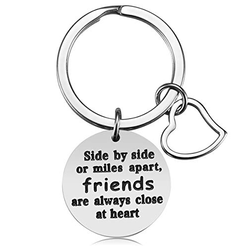 Product Cover iWenSheng Friendship Gifts for Women, Side by Side or Miles Apart Friends are Always Close at Heart Best Friend Keychain, Birthday Gifts for Best Friend BFF Jewelry