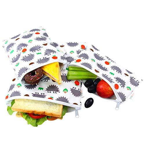 Product Cover Langsprit Premium Reusable Sandwich & Snack Bags-Washable Lunch Bags - Set of 3 - (Hedgehog)