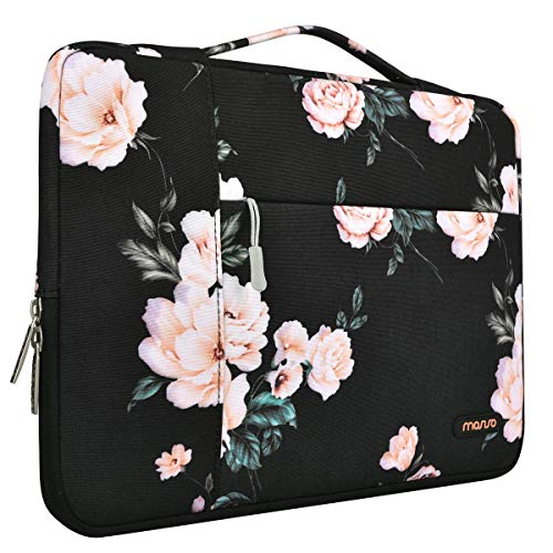 Product Cover MOSISO Laptop Sleeve Compatible with 13-13.3 inch MacBook Air, MacBook Pro, Notebook Computer, Polyester Multifunctional Briefcase Handbag Carrying Case Cover Bag, Apricot Peony