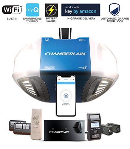 Product Cover Chamberlain Group Chamberlain B980 Smartphone-Controlled Ultra-Quiet & Strong Belt Drive Garage Door Opener Ultimate Security Bundle with Battery Backup, Blue