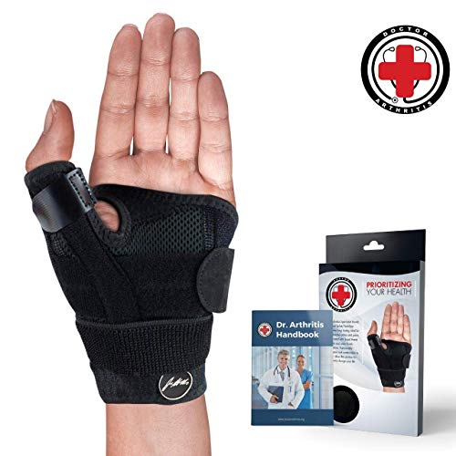 Product Cover Doctor Developed Thumb Brace/Thumb Support/Thumb Splint/Thumb Stabilizer & Doctor Written Handbook - Fully Adjustable to Fit Any Thumb and Wrist on Both Right and Left Hands [Black, Single]