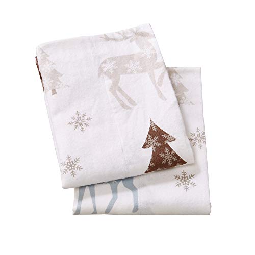 Product Cover Home Fashion Designs Stratton Collection Extra Soft Printed 100% Turkish Cotton Flannel Pillowcases. Warm, Cozy, Lightweight, Luxury Winter Pillowcases Brand. (Standard, Snowy Reindeer)