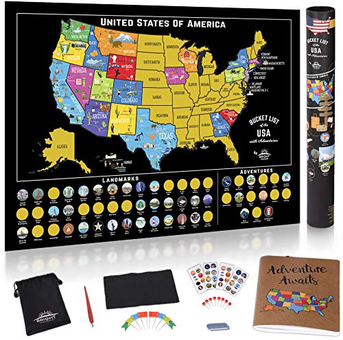 Product Cover Scratch Off Map of The United States - Scratch Off USA Map Kit, 50 Pc Set, 85 Landmarks, US National Parks, Scratchable Adventure Maps Poster, Travel Journal, Gifts for Travelers by Bright Standards