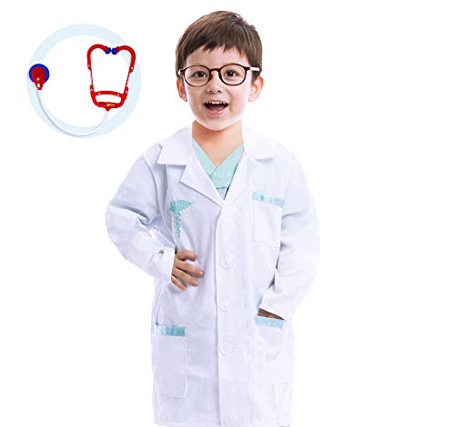 Product Cover Jr. Doctor Lab Coat Deluxe Kids Toddler Costume Set for Halloween Dress Up Party (3T) White