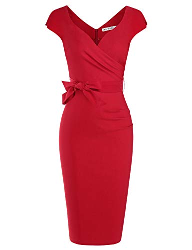 Product Cover MUXXN Women's Vintage 1950s Style Wrap V Neck Tie Waist Formal Cocktail Dress
