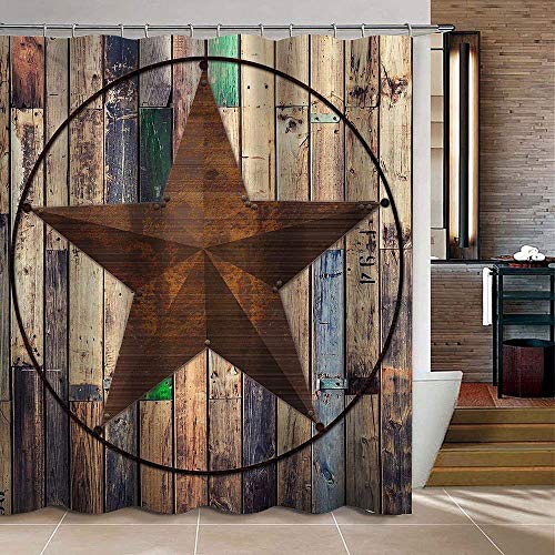 Product Cover Uphome Rustic Barn Star Fabric Shower Curtain, Vintage Western Texas Star on Brown Polyester Shower Curtain for Bathroom Showers Bathtub (72