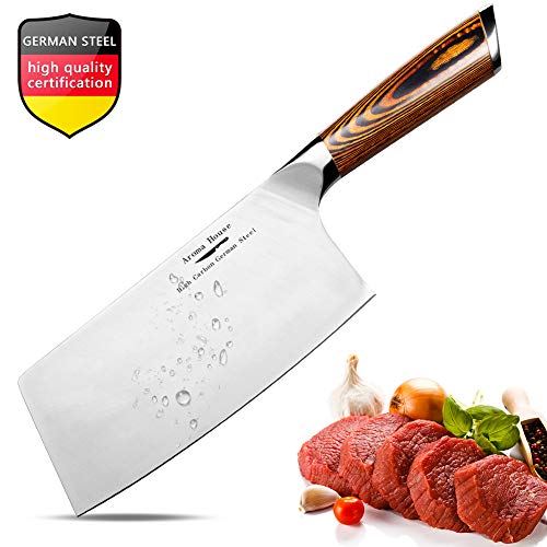 Product Cover Aroma House Meat Cleaver,7 inch Vegetable and Butcher Knife German High Carbon Stainless Steel Kitchen Knife Chef Knives with Ergonomic Handle for Home, Kitchen & Restaurant