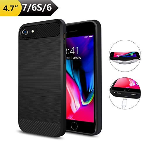 Product Cover Qi Wireless Charging Case for iPhone 7/6S/6(No Battery), ANGELIOX Wireless Charger Charging Receiver Back Cover,Soft TPU Protective Case,Brushed Surface Finish,with Cable Charging Port(4.7 inch)