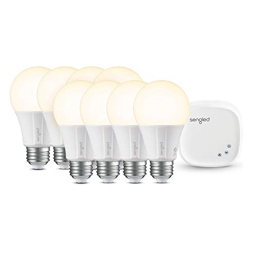 Product Cover Sengled Smart LED Soft White A19 Starter Kit, 2700K 60W Equivalent, 8 Smart Light Bulbs & Hub, Works with Alexa & Google Assistant