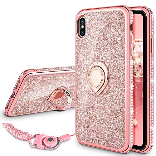 Product Cover VEGO Case Apple XS Max iPhone 6.5 inch,Glitter Case Bling Diamond Rhinestone Kickstand Ring Grip Girls Women Case iPhone Xs Max (Rose Gold)