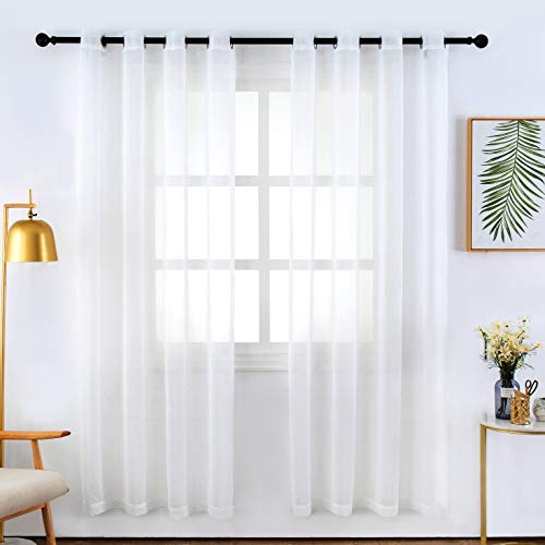 Product Cover Bermino Faux Linen Sheer Curtains Voile Grommet Semi Sheer Curtains for Bedroom Living Room Set of 2 Curtain Panels 54 x 84 inch White