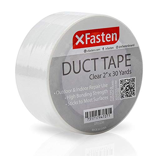 Product Cover XFasten Duct Tape Clear Cotton Textile, 2-Inches x 30 Yards, Easy Tear Clear Duct Tape for Commercial Use, Heavy-Duty Repair, Packing, and No Show Outdoor Repair- Cold and Winter Clear Duct Tape