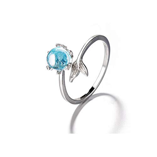 Product Cover Orris Princess of Ocean Mermaid Sterling Silver Blue Crystal Adjustable Free Size Open Ring