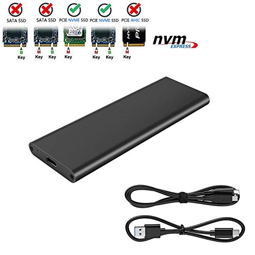 Product Cover M.2 NVME to USB3.1 Type-C GEN2 10GBPS Enclosure M.2 PCI-E SSD Hard Disk External Drive Box M.2 M-Key SSD to USB-C Adapter (Pure Black)