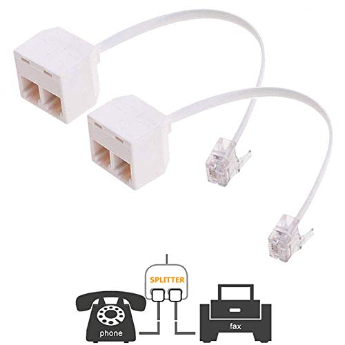 Product Cover Uvital RJ11 Male to Dual Female 6P4C Splitter Converter Cable Male to 2 Female Separator Cord RJ11 6P4C Telephone Wall Adaptor for Landline(2 Pack)