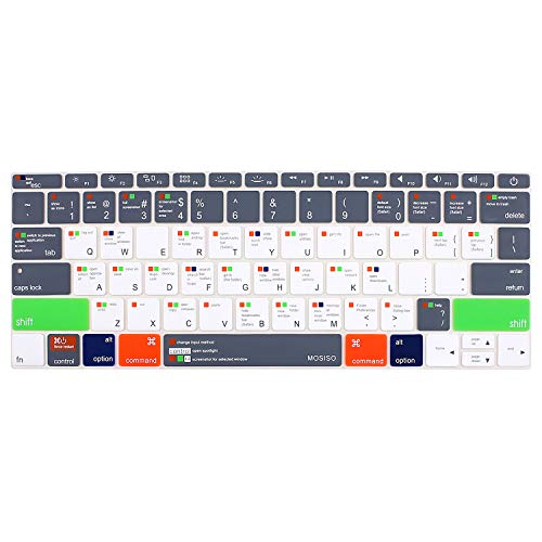 Product Cover MOSISO Keyboard Cover Compatible with MacBook Pro 13 inch Without Touch Bar 2017 & 2016 Release A1708, MacBook 12 Inch A1534, Silicone Protective Skin, Mac OS X Shortcut, Gray